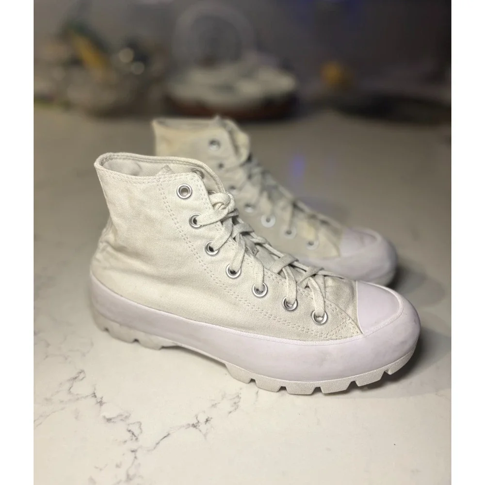 Converse Chuck Taylor All Star Lugged High Top Sneakers White Canvas Platform 8